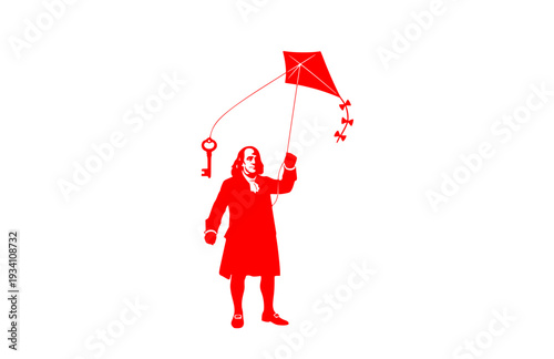 Benjamin Franklin with Kite and Key Silhouette, American History Vector Sticker, Inventor and Founding Father STEM Icon