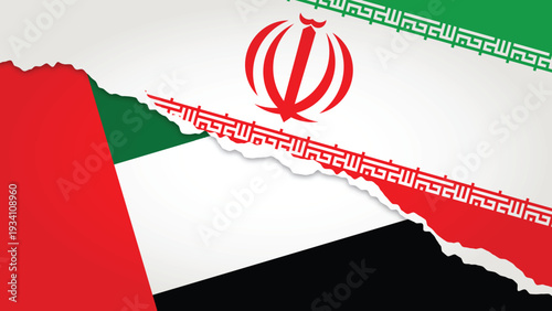 Illustration Vector Featuring IRAN and United Arab Emirates Identities with IRAN and United Arab Emirates Flags