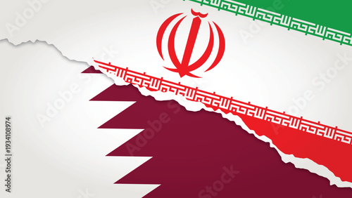Illustration Vector Featuring IRAN and QATAR Identities with IRAN and QATAR Flags