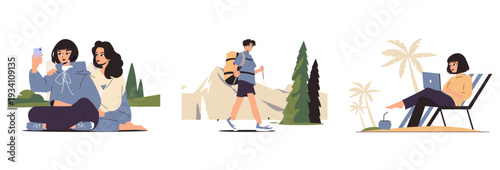 Outdoor Activities and Relaxation Vector Illustrations