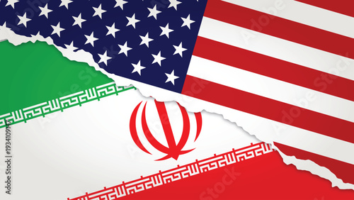 Illustration Vector Featuring IRAN and United States Identities with IRAN and United States Flags