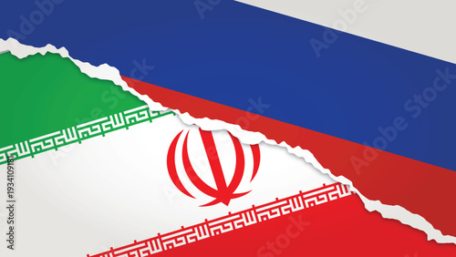 Illustration Vector Featuring IRAN and RUSSIA Identities with IRAN and RUSSIA Flags