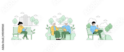 Relaxed Outdoor Reading and Socializing Vector Illustration