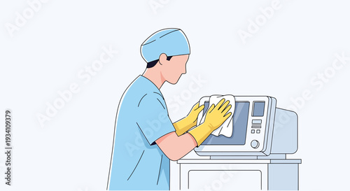Healthcare Professional Cleaning Medical Equipment in Laboratory