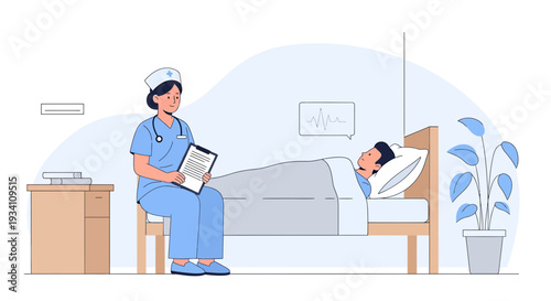 Nurse Caring for Patient in Hospital Bed, Medical Healthcare Concept