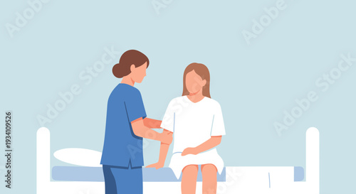 Nurse Examining Patient in Hospital Bed, Medical Care and Healthcare Concept