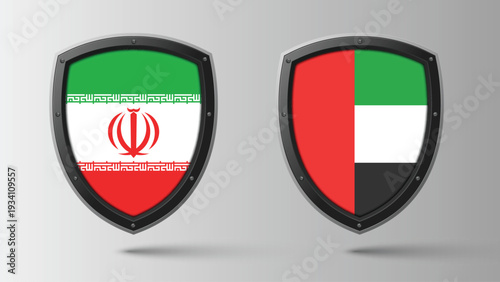 Illustration Vector Featuring IRAN and United Arab Emirates Identities with IRAN and United Arab Emirates Flags