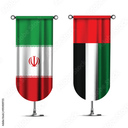 Illustration Vector Featuring IRAN and United Arab Emirates Identities with IRAN and United Arab Emirates Flags