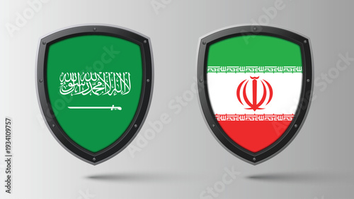 Illustration Vector Featuring IRAN and SAUDI ARABIA Identities with IRAN and SAUDI ARABIA Flags