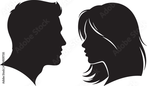 Man and woman facing each other silhouette profile symbolizing relationship communication connection love partnership dialogue human interaction concept.