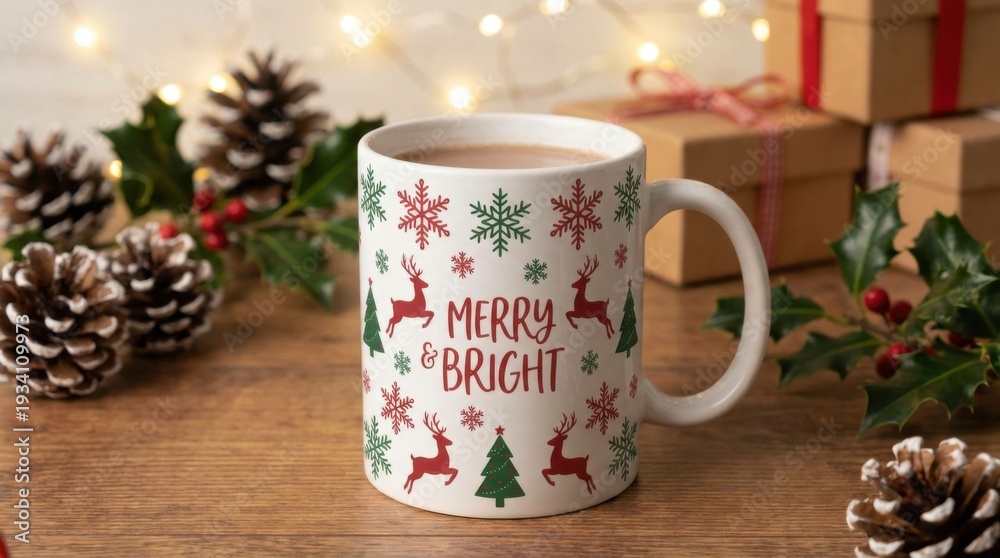 Fototapeta premium The Christmas mug design template bursts with holiday cheer like a snowball fight in December