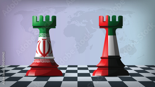 Illustration Vector Featuring IRAN and United Arab Emirates Identities with IRAN and United Arab Emirates Flags