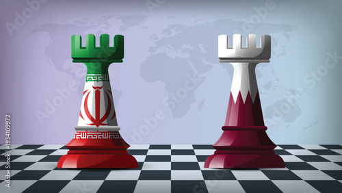 Illustration Vector Featuring IRAN and QATAR Identities with IRAN and QATAR Flags
