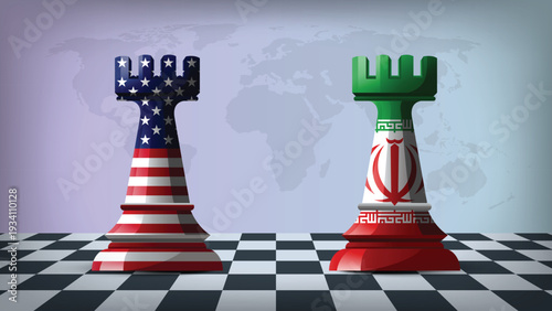 Illustration Vector Featuring IRAN and United States Identities with IRAN and United States Flags