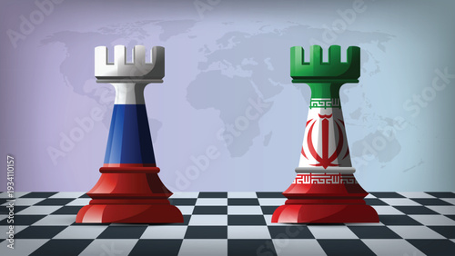 Illustration Vector Featuring IRAN and RUSSIA Identities with IRAN and RUSSIA Flags