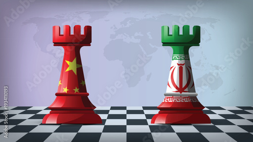 Illustration Vector Featuring IRAN and CHINA Identities with IRAN and CHINA Flags