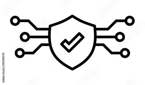Cybersecurity and Data Protection Illustration with Shield and Checkmark Icon