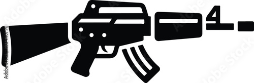 Black rifle silhouette against white background It features a stock body trigger magazine and barrel with a sight