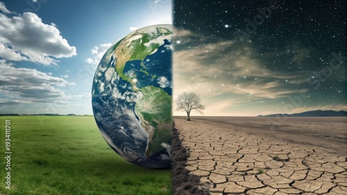Earth's Divided Future: Green Life vs. Barren Desolation
