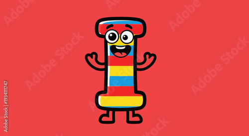 Cartoon Eraser with Striped Colors Greets Viewers on Bold Red Vibrant Scene