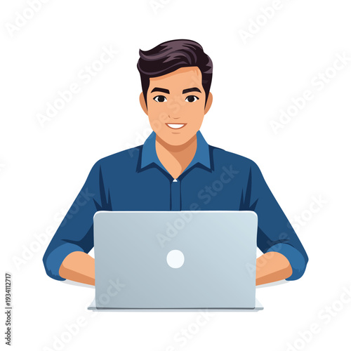 Man working on laptop smiling