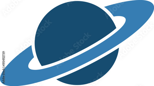 Circuit bolt symbol solid cobalt blue planet Saturnian ring system illustration