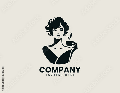Elegant woman holding coffee cup in clean modern cafe lifestyle vector illustration
