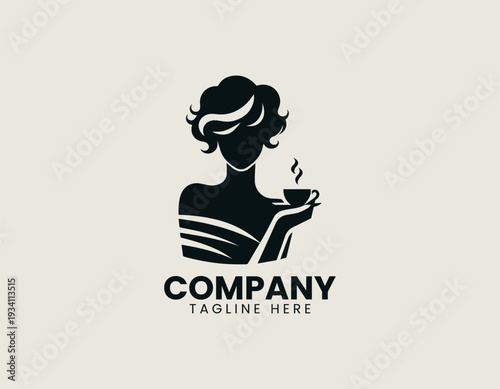 Elegant woman holding coffee cup in clean modern cafe lifestyle vector illustration