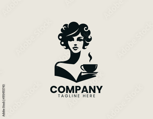 Elegant woman holding coffee cup in clean modern cafe lifestyle vector illustration