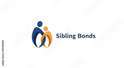 Sibling love and support concept with blue and orange human figures