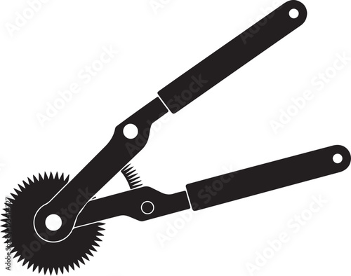 Black silhouette of pruning shears with gear gardening tool