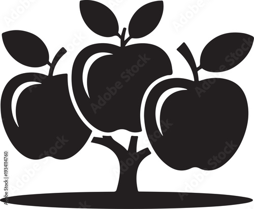 Black silhouette of three apples on a tree fruit
