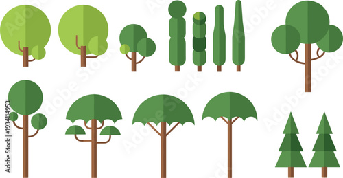 Minimal green tree icon set modern flat vector isolated on white background