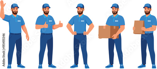 Delivery service worker holding package boxes, courier professional character illustration isolated on white background design concept