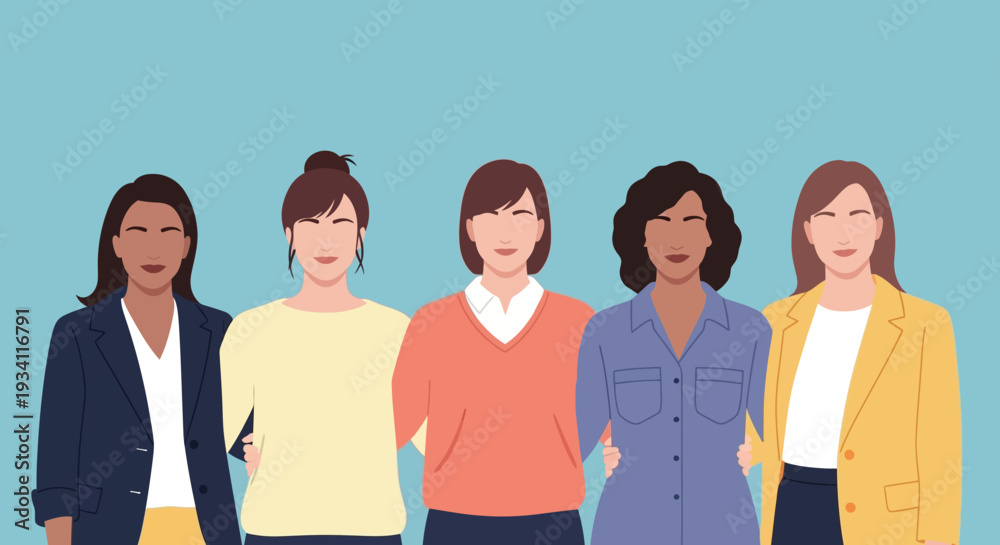 Obraz premium Diverse Professional Women Standing Together Illustration - Teamwork, Unity & Empowerment