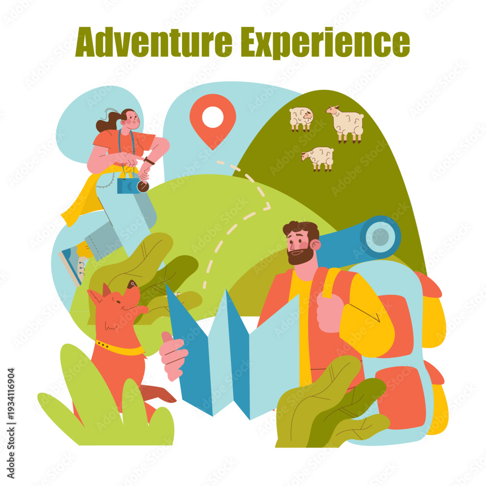 Fototapeta premium Adventurous Hiking Journey Vector Illustration