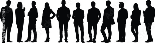 Corporate business professionals silhouette collection, confident men and women standing in formal attire isolated on white background