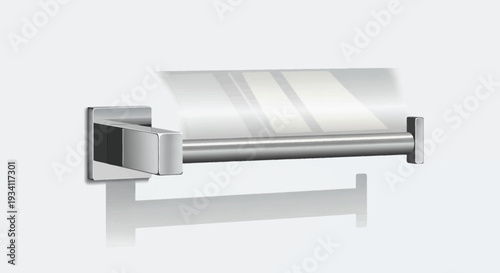 A sleek towel rack mounted on a wall, showcasing its modern design and reflective surface in a clean bathroom setting.