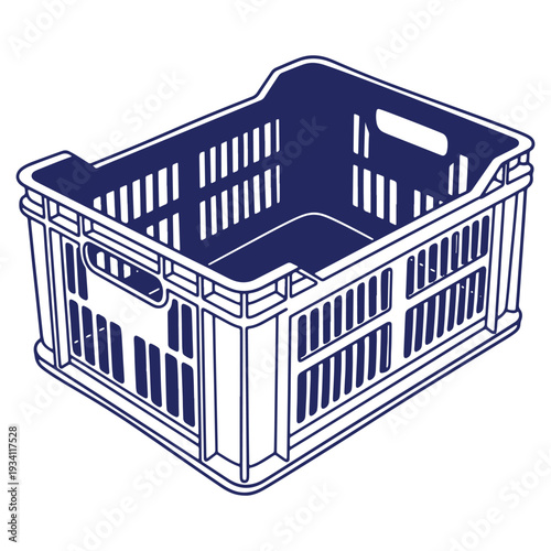 Blue Plastic Crate Illustration Minimalist Design Perfect for Storage and Organization Needs with Clean Lines and Efficient Functionality for Everyday Use