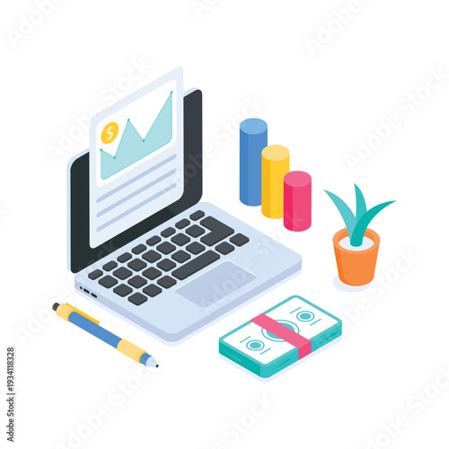 Here is an isometric illustration of online banking finance concept