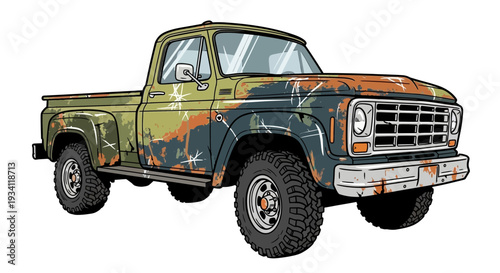 Vintage Rusty Pickup Truck Illustration