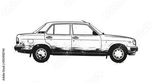 Vintage Sedan Car Silhouette, Retro Vehicle Outline, Classic Automobile Vector