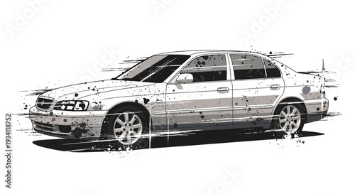 Vintage Sedan Car Illustration with Splatter Effect