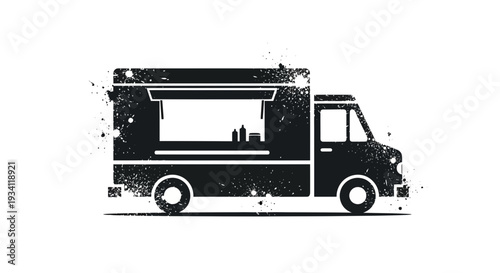 Food truck silhouette, grunge style, vector illustration