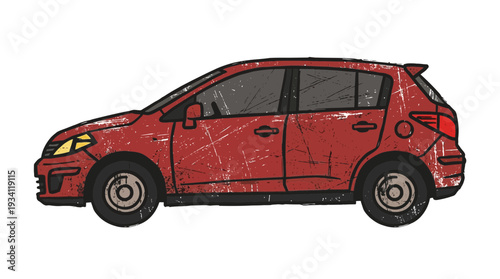 Red retro hatchback car illustration