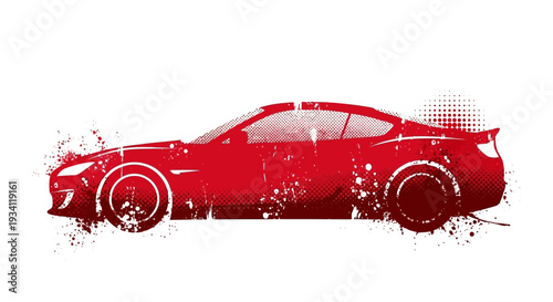 Red Sports Car Silhouette with Grunge Splatter Effect