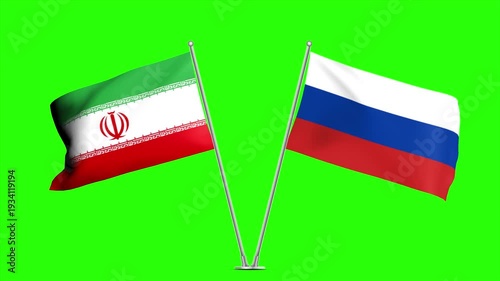 Wavy Combined Flags of IRAN and RUSSIA , Short Looping Animation of National Unity and Cultural Connection