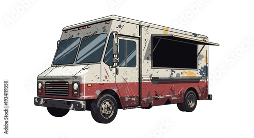 Vintage food truck exterior, retro mobile kitchen, outdoor dining vehicle