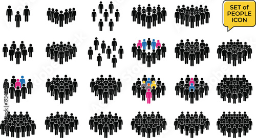 People group icon set, crowd and team symbols isolated on white background for social network concept