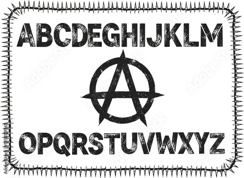 Set of stencil alphabet letters and anarchy symbol vector